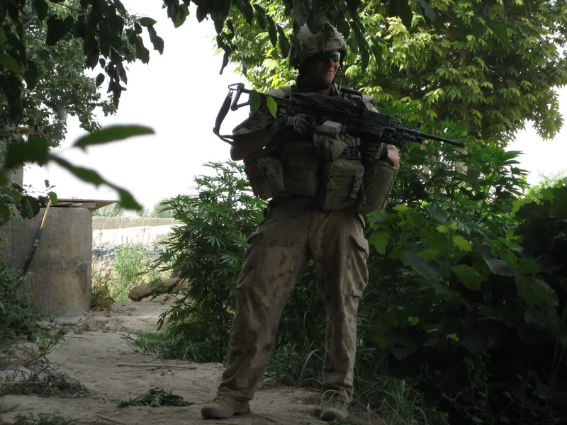 Josh on patrol in Afghanistan in full combat kit